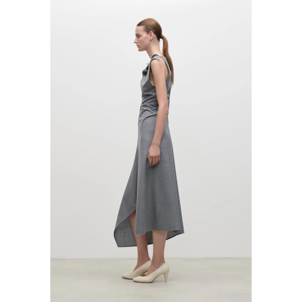 Victoria Beckham Draped Tailored Midi Dress in Light Grey Melange | Midi Dresses | Coveti, view 4