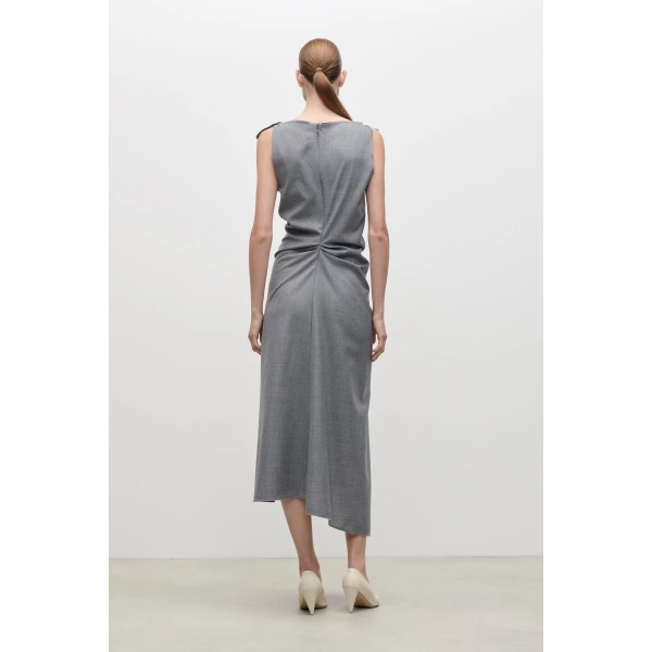 Victoria Beckham Draped Tailored Midi Dress in Light Grey Melange | Midi Dresses | Coveti, view 5