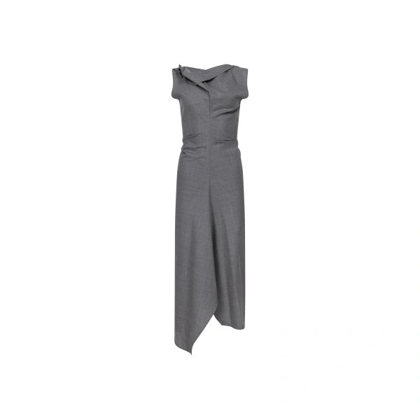 Victoria Beckham Draped Tailored Midi Dress in Light Grey Melange | Midi Dresses | Coveti