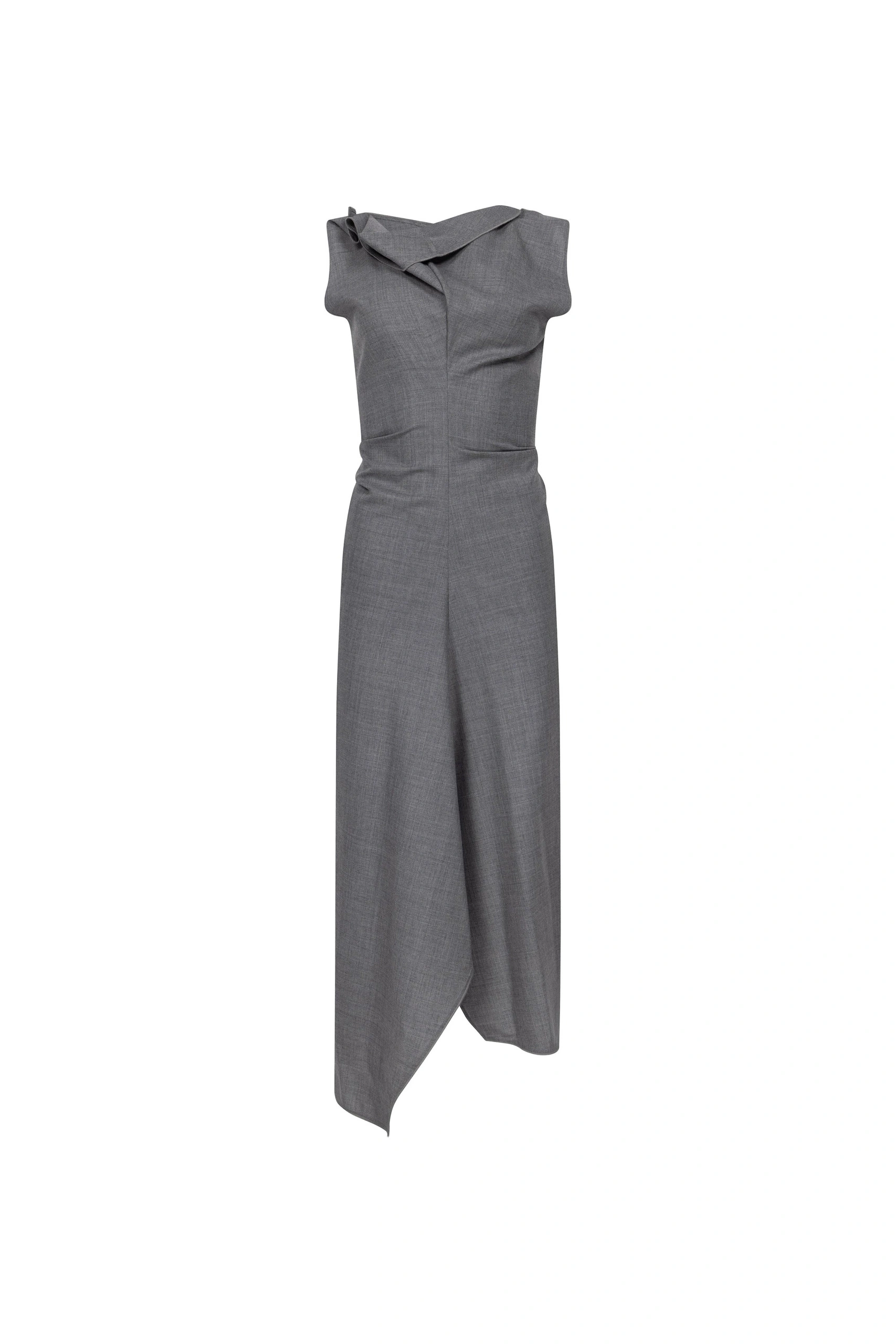 Victoria Beckham Draped Tailored Midi Dress in Light Grey Melange Victoria Beckham Draped Tailored Midi Dress in Light Grey Melange | Midi Dresses | Coveti