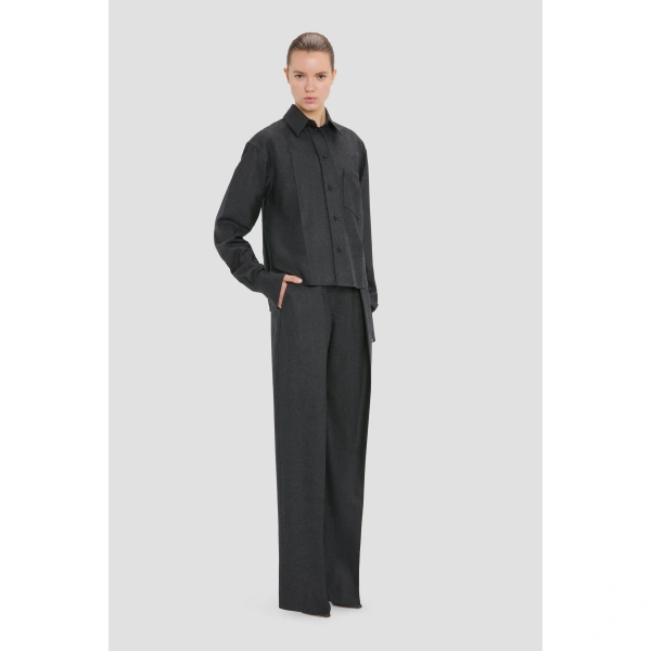Victoria Beckham Ellys Shirt in Dark Grey Melange | Shirts | Coveti, view 2