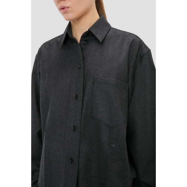 Victoria Beckham Ellys Shirt in Dark Grey Melange | Shirts | Coveti, view 3