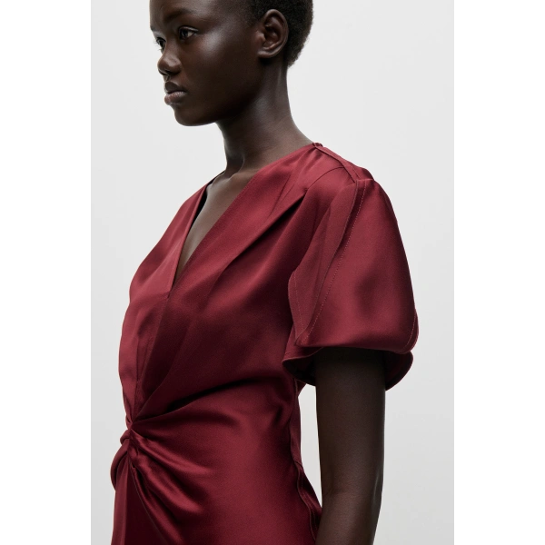 Victoria Beckham Eve Midi Dress in Burgundy | Midi Dresses | Coveti, view 5