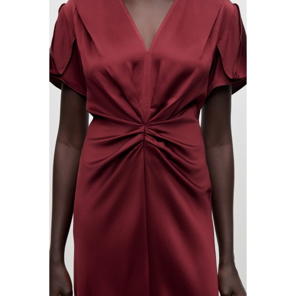 Victoria Beckham Eve Midi Dress in Burgundy | Midi Dresses | Coveti, view 6