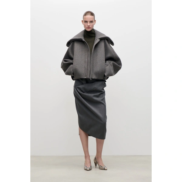 Victoria Beckham Folded Collar Bomber Jacket in Grey | Bomber Jackets | Coveti, view 2