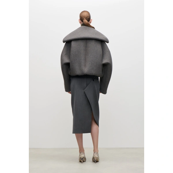 Victoria Beckham Folded Collar Bomber Jacket in Grey | Bomber Jackets | Coveti, view 4