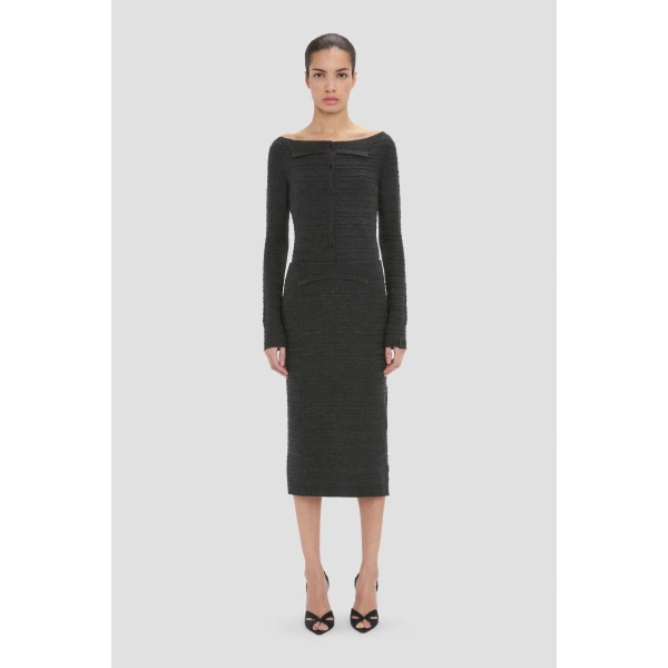 Victoria Beckham Folded Skirt in Ore Melange | Midi Skirts | Coveti, view 2