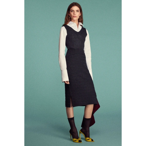 Victoria Beckham Folded Skirt in Ore Melange | Midi Skirts | Coveti, view 3