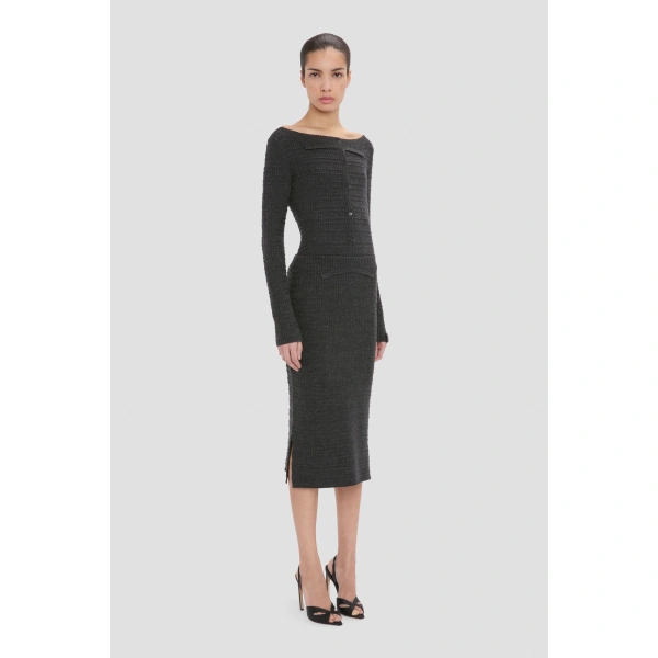 Victoria Beckham Folded Skirt in Ore Melange | Midi Skirts | Coveti, view 4
