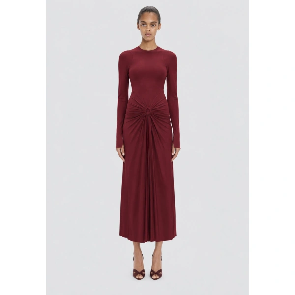 Victoria Beckham Frances Midi Dress in Burgundy | Midi Dresses | Coveti, view 2