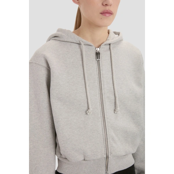 Victoria Beckham Full Zip Hoodie in Grey Marl | Hoodies | Coveti, view 3