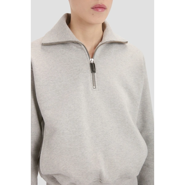Victoria Beckham Half Zip Sweatshirt in Grey Marl | Hoodies | Coveti, view 3