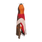 Victoria Beckham Halter Neck Midi Dress in Abstract Dark Earth | Halter Dresses | Coveti