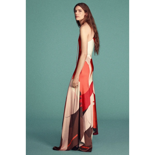 Victoria Beckham Halter Neck Midi Dress in Abstract Dark Earth | Halter Dresses | Coveti, view 3
