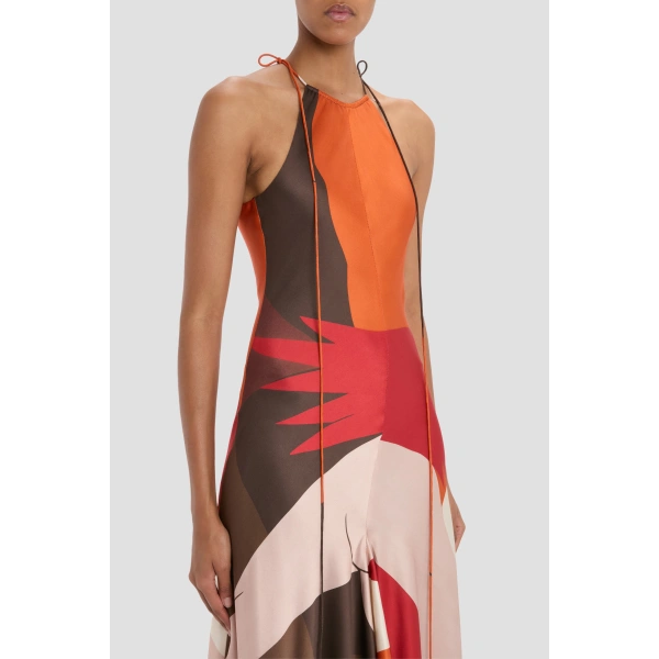 Victoria Beckham Halter Neck Midi Dress in Abstract Dark Earth | Halter Dresses | Coveti, view 5