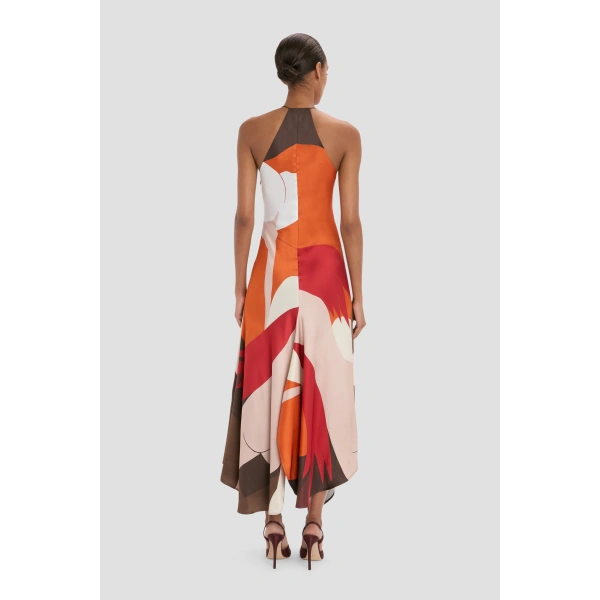 Victoria Beckham Halter Neck Midi Dress in Abstract Dark Earth | Halter Dresses | Coveti, view 6