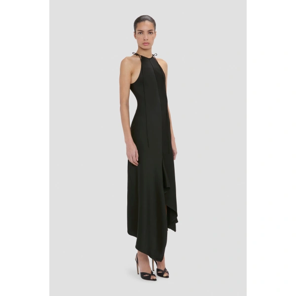 Victoria Beckham Halter Neck Midi Dress in Black | Halter Dresses | Coveti, view 4
