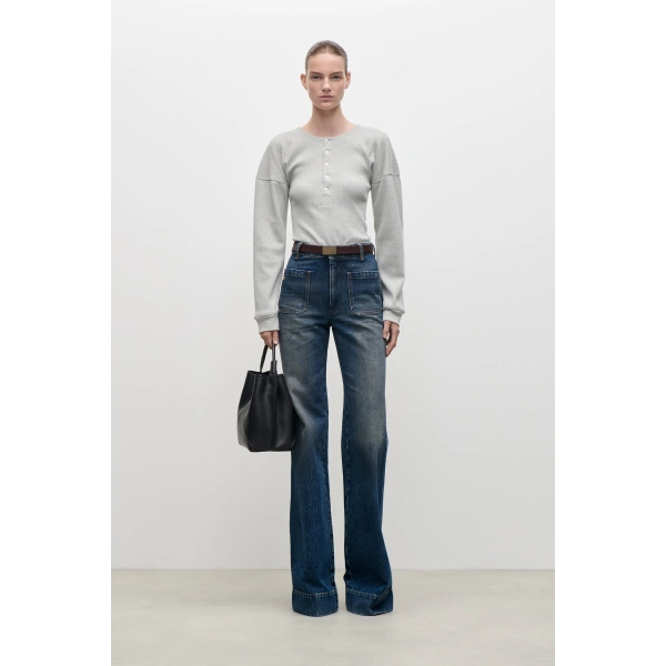 Victoria Beckham Hazel Top in Grey Marl | Long Sleeve Tops | Coveti, view 2