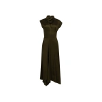 Victoria Beckham High Neck Draped Midi Dress in Marsh Green | Midi Dresses | Coveti