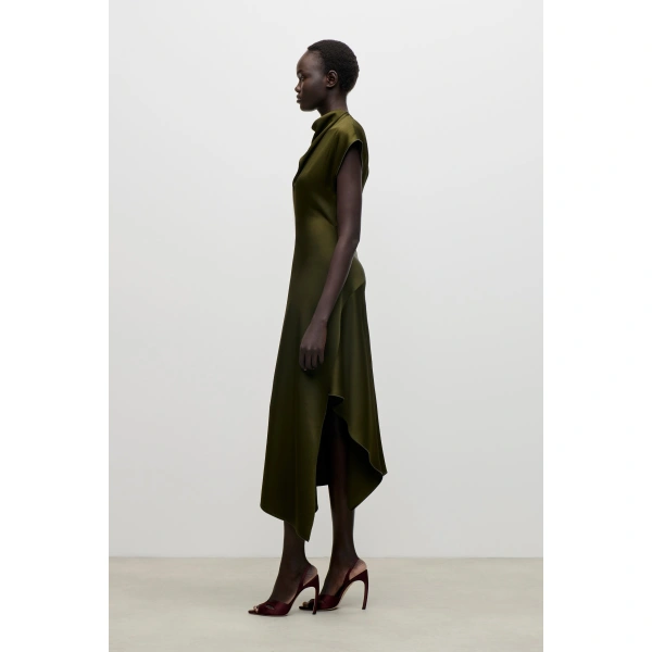 Victoria Beckham High Neck Draped Midi Dress in Marsh Green | Midi Dresses | Coveti, view 3