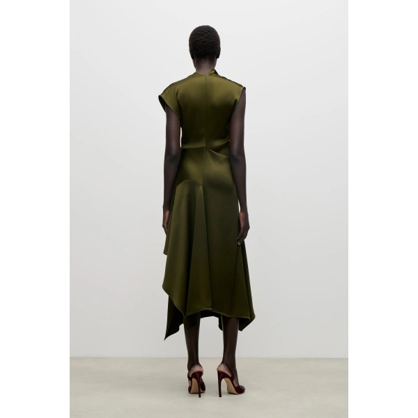 Victoria Beckham High Neck Draped Midi Dress in Marsh Green | Midi Dresses | Coveti, view 4
