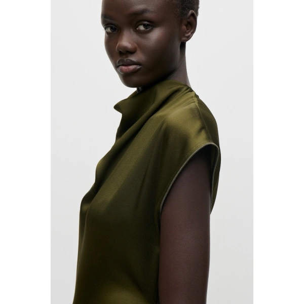 Victoria Beckham High Neck Draped Midi Dress in Marsh Green | Midi Dresses | Coveti, view 5