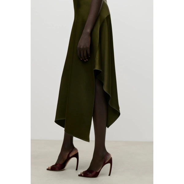 Victoria Beckham High Neck Draped Midi Dress in Marsh Green | Midi Dresses | Coveti, view 6