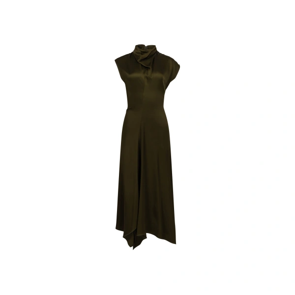 High Neck Draped Midi Dress in Marsh Green
