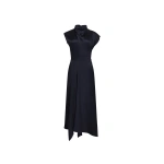 Victoria Beckham High Neck Draped Midi Dress in Midnight | Midi Dresses | Coveti