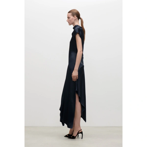 Victoria Beckham High Neck Draped Midi Dress in Midnight | Midi Dresses | Coveti, view 3