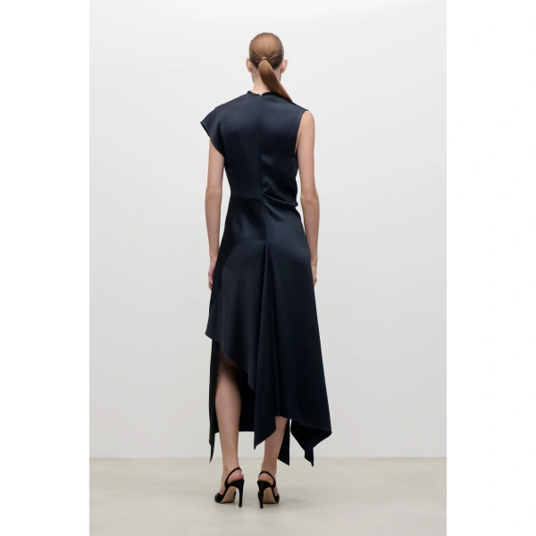 Victoria Beckham High Neck Draped Midi Dress in Midnight | Midi Dresses | Coveti, view 4