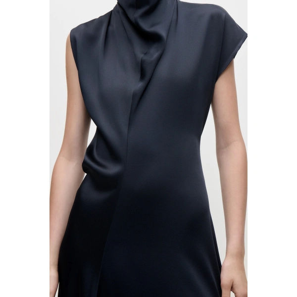 Victoria Beckham High Neck Draped Midi Dress in Midnight | Midi Dresses | Coveti, view 5