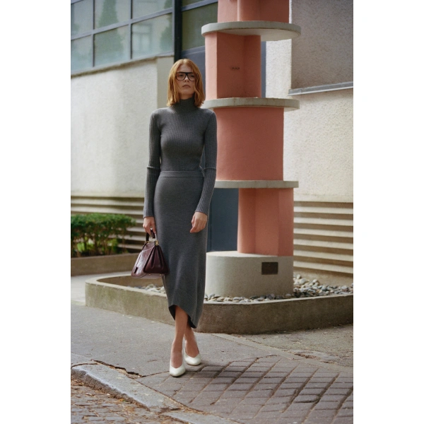 Victoria Beckham High Neck Jumper in Grey Melange | Turtlenecks | Coveti, view 2