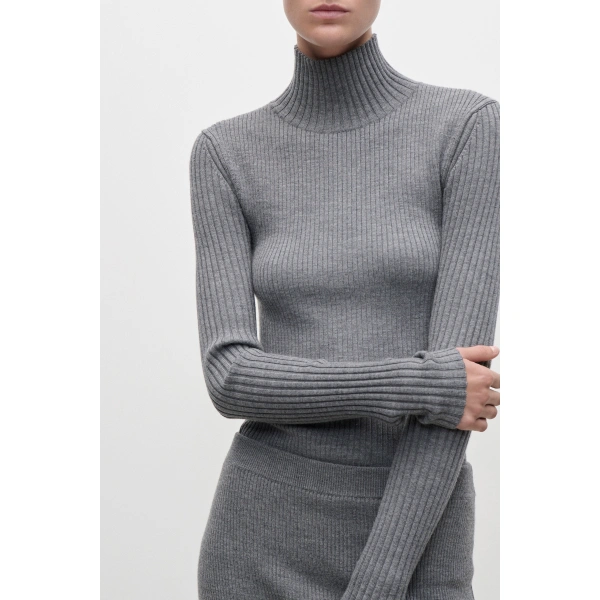Victoria Beckham High Neck Jumper in Grey Melange | Turtlenecks | Coveti, view 6