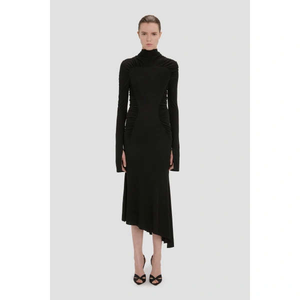 Victoria Beckham High Neck Midi Dress in Black | Midi Dresses | Coveti, view 2