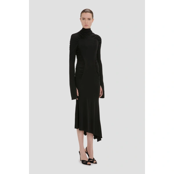 Victoria Beckham High Neck Midi Dress in Black | Midi Dresses | Coveti, view 4