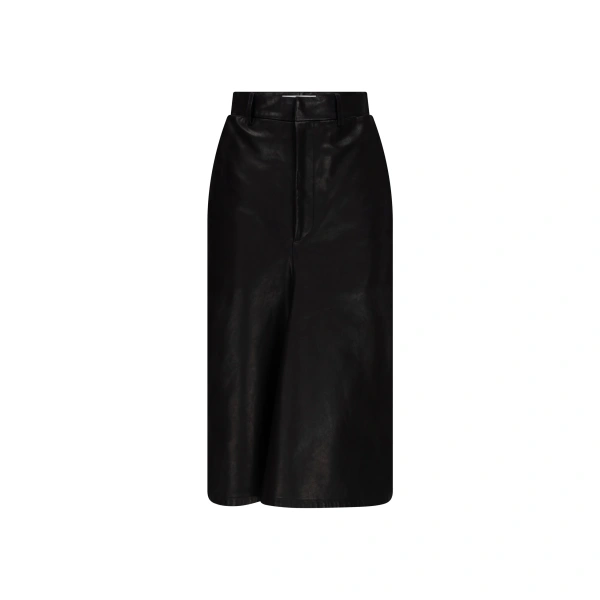 Kick Detail Leather Skirt in Black