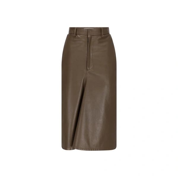 Kick Detail Leather Skirt in Tree Bark