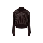 Victoria Beckham Knitted Collar Leather Top in Cassis | Long Sleeve Tops | Coveti