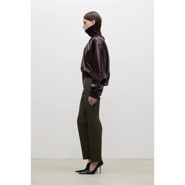 Victoria Beckham Knitted Collar Leather Top in Cassis | Long Sleeve Tops | Coveti, view 3