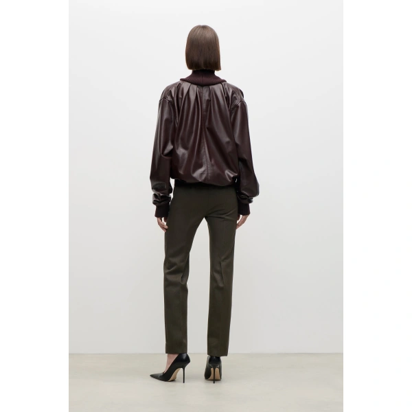 Victoria Beckham Knitted Collar Leather Top in Cassis | Long Sleeve Tops | Coveti, view 4