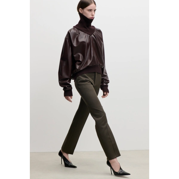 Victoria Beckham Knitted Collar Leather Top in Cassis | Long Sleeve Tops | Coveti, view 6