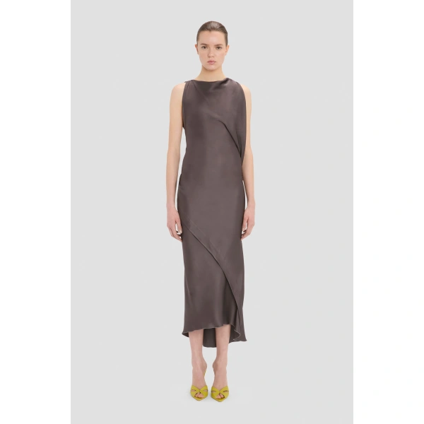 Victoria Beckham Kyra Midi Dress in Grey | Midi Dresses | Coveti, view 2