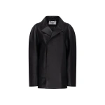 Victoria Beckham Leather Pea Coat in Black | Leather Coats | Coveti