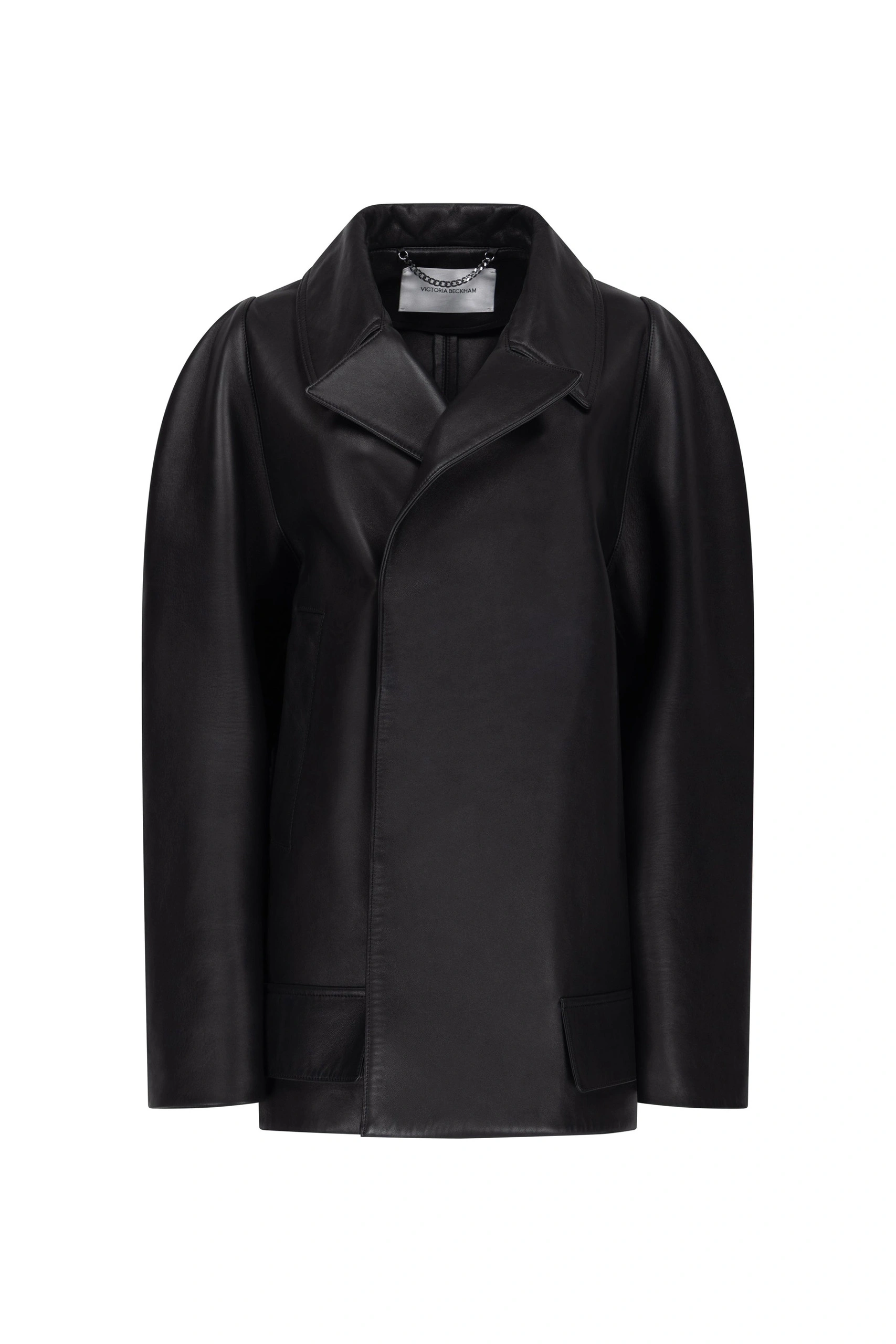 Victoria Beckham Leather Pea Coat in Black Victoria Beckham Leather Pea Coat in Black | Leather Coats | Coveti