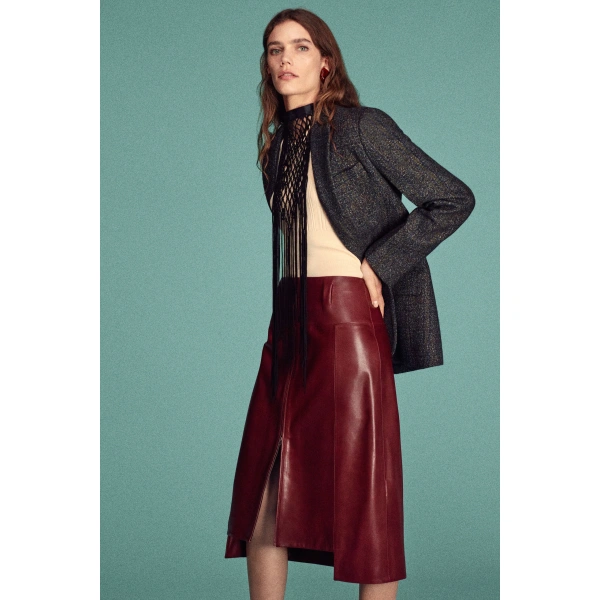 Victoria Beckham Leather Skirt in Acai | Leather Skirts | Coveti, view 3