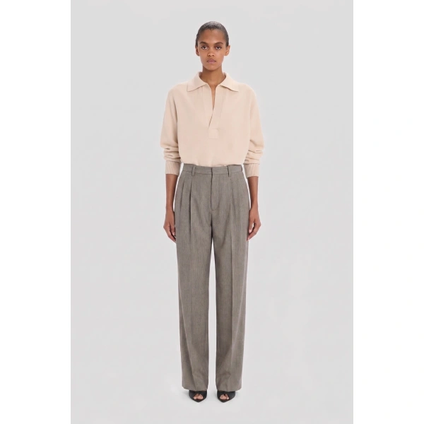 Victoria Beckham Pleated Trouser in Ore | Wide-Leg Pants | Coveti, view 2
