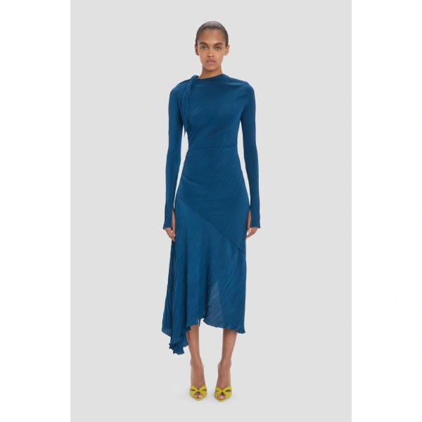 Victoria Beckham Plisse Dress in Dark Ocean | Midi Dresses | Coveti, view 2