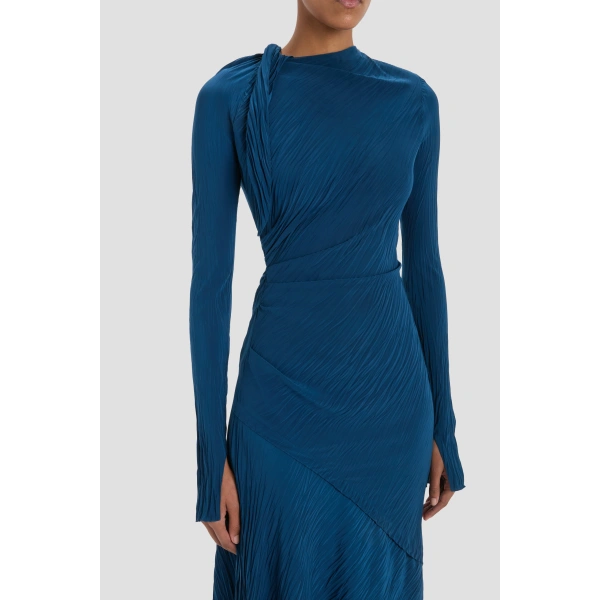 Victoria Beckham Plisse Dress in Dark Ocean | Midi Dresses | Coveti, view 4