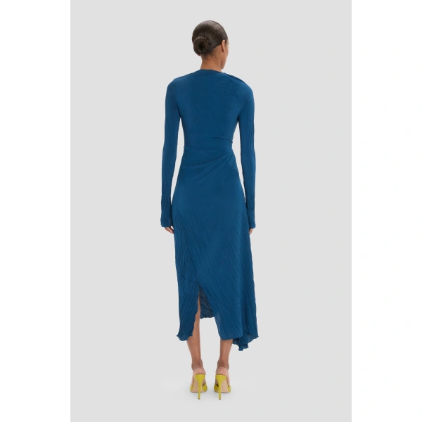 Victoria Beckham Plisse Dress in Dark Ocean | Midi Dresses | Coveti, view 6